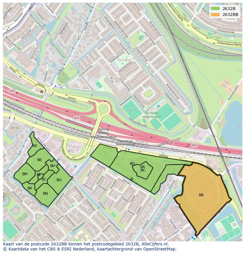 Afbeelding van het postcodegebied 2632 BB op de kaart.