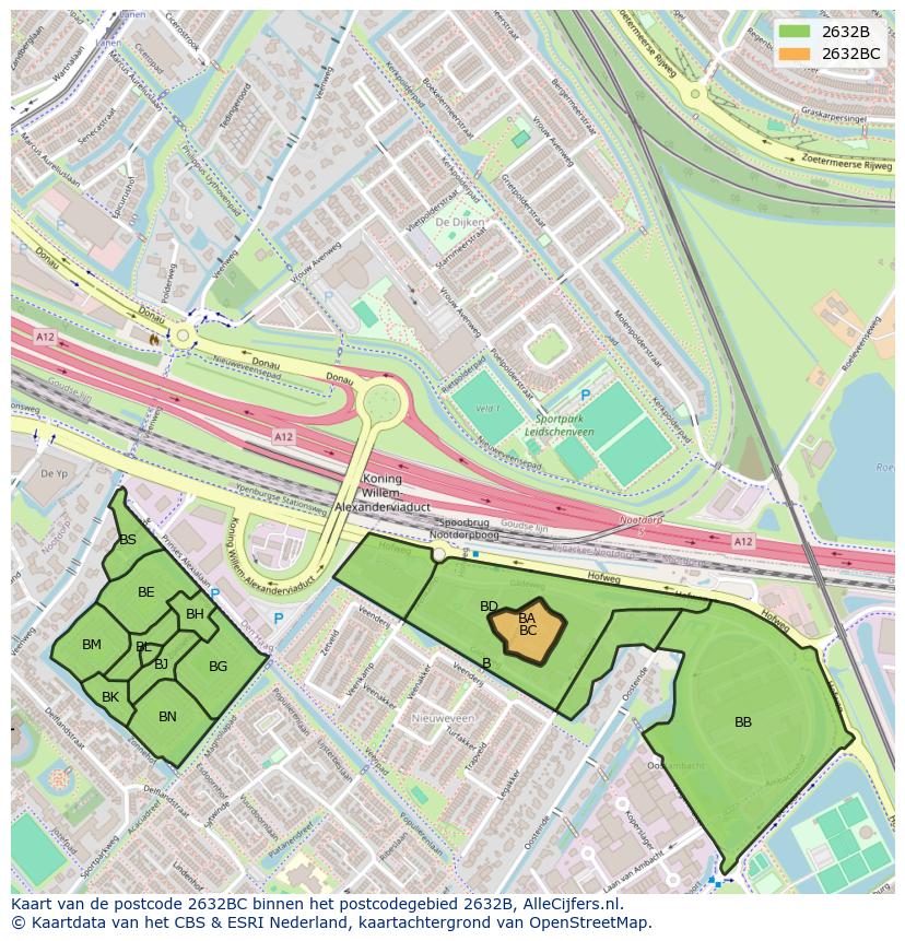 Afbeelding van het postcodegebied 2632 BC op de kaart.