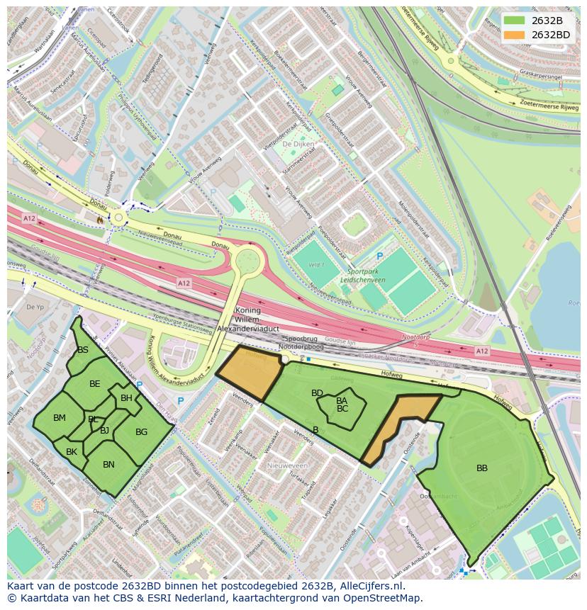 Afbeelding van het postcodegebied 2632 BD op de kaart.