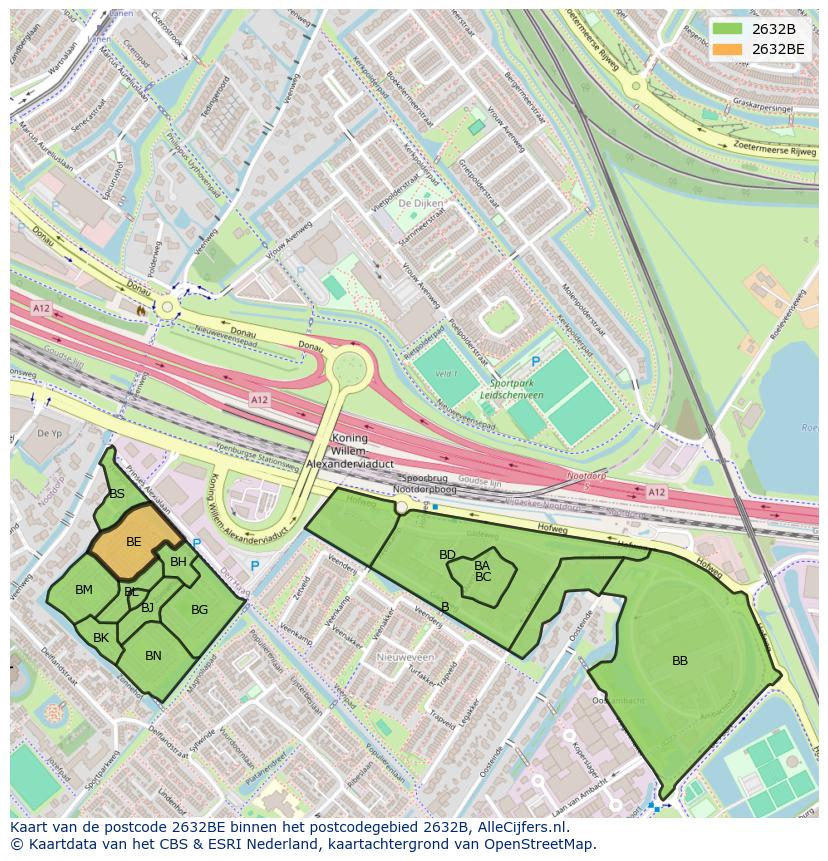 Afbeelding van het postcodegebied 2632 BE op de kaart.