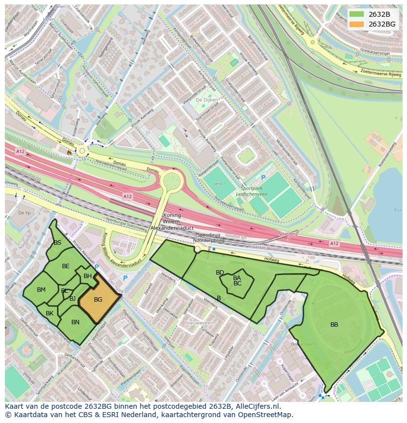 Afbeelding van het postcodegebied 2632 BG op de kaart.