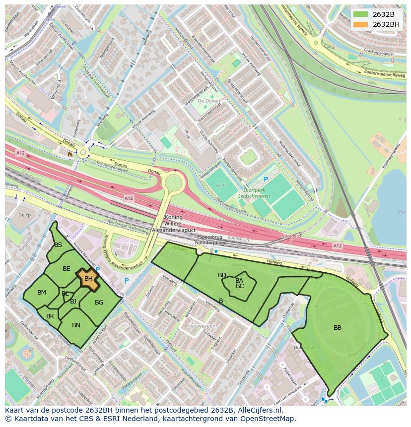 Afbeelding van het postcodegebied 2632 BH op de kaart.