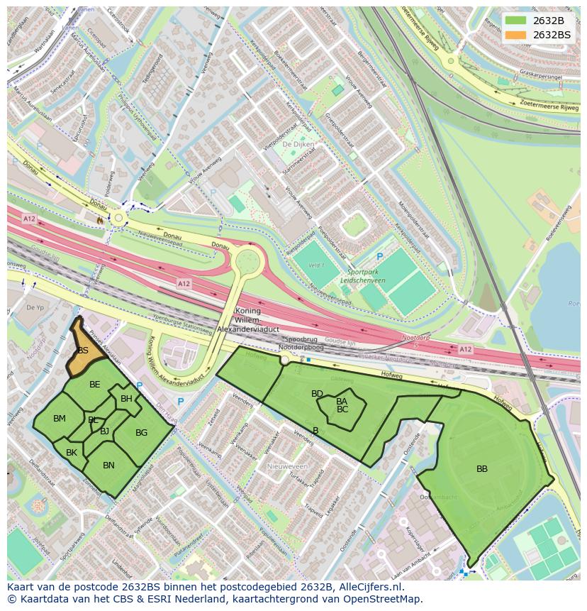 Afbeelding van het postcodegebied 2632 BS op de kaart.