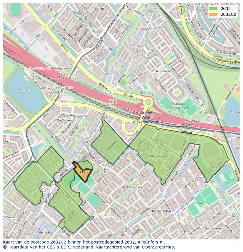 Afbeelding van het postcodegebied 2632 CB op de kaart.