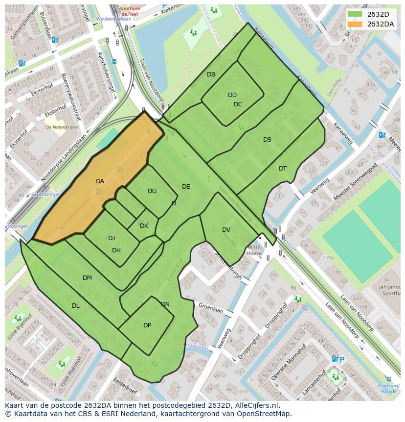 Afbeelding van het postcodegebied 2632 DA op de kaart.