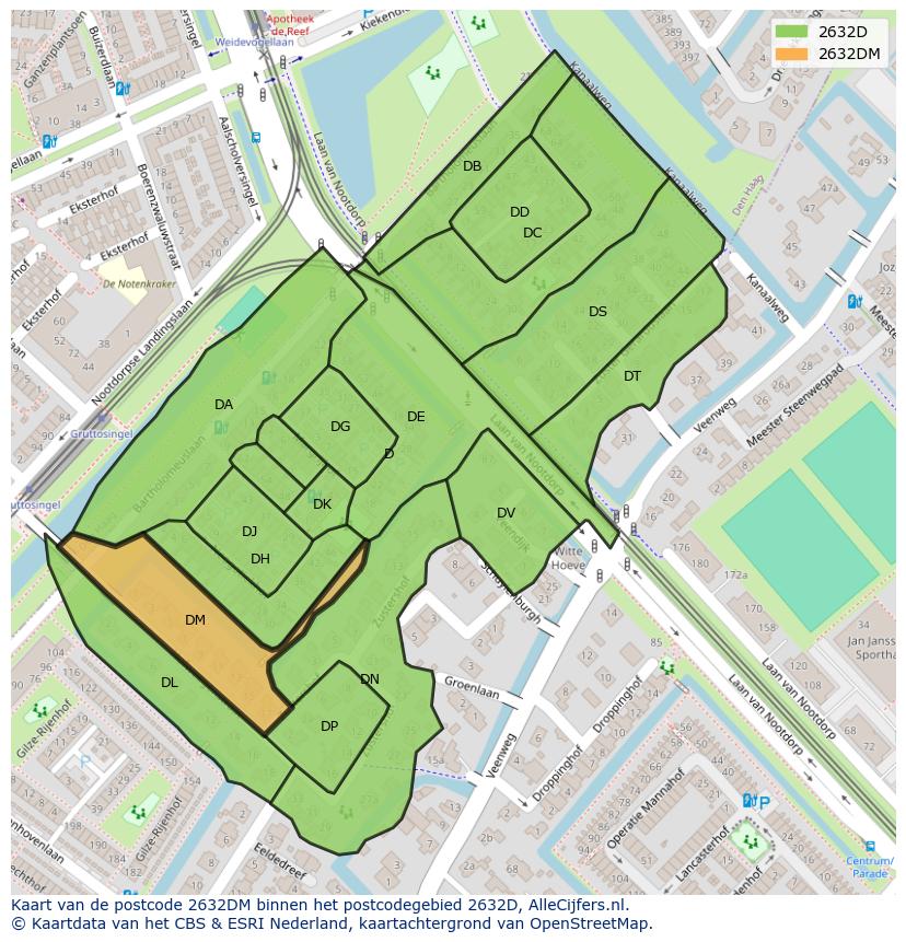 Afbeelding van het postcodegebied 2632 DM op de kaart.