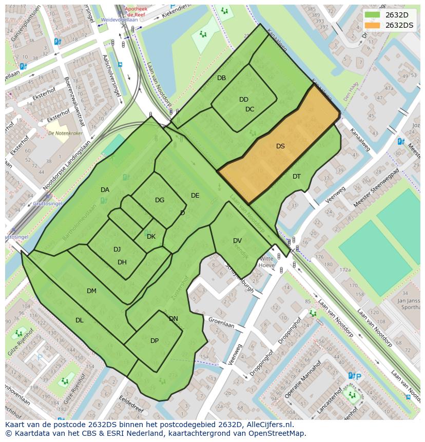 Afbeelding van het postcodegebied 2632 DS op de kaart.