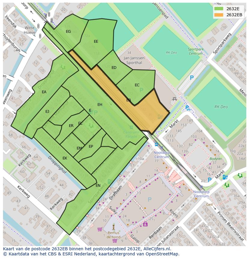 Afbeelding van het postcodegebied 2632 EB op de kaart.