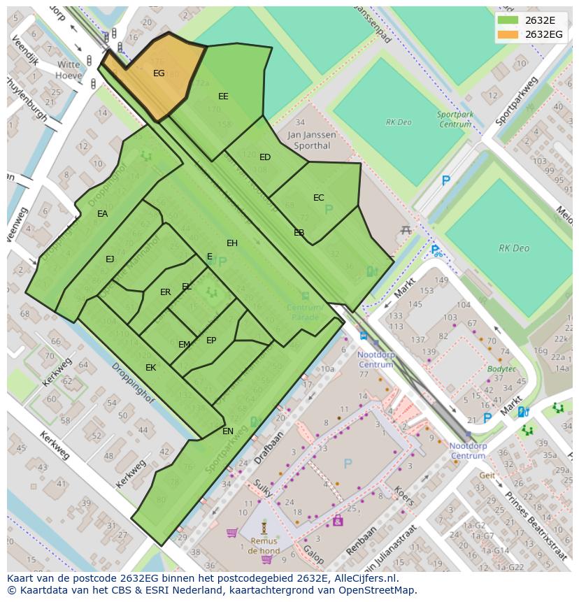 Afbeelding van het postcodegebied 2632 EG op de kaart.