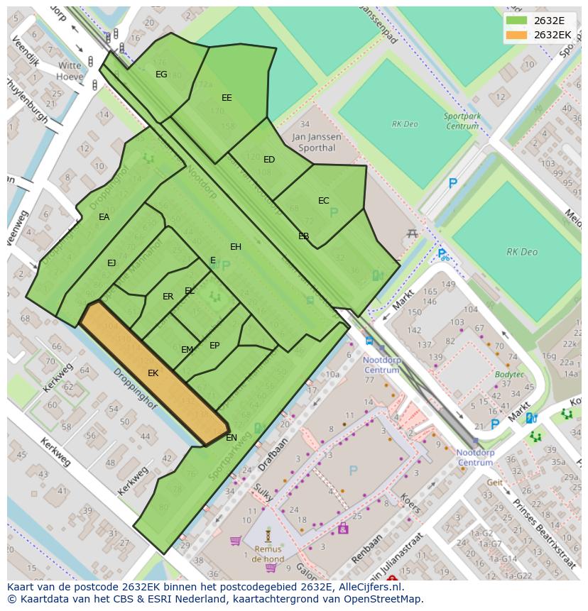 Afbeelding van het postcodegebied 2632 EK op de kaart.
