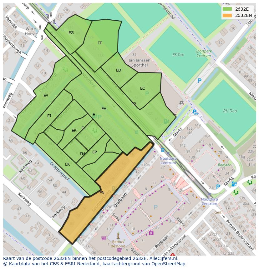 Afbeelding van het postcodegebied 2632 EN op de kaart.