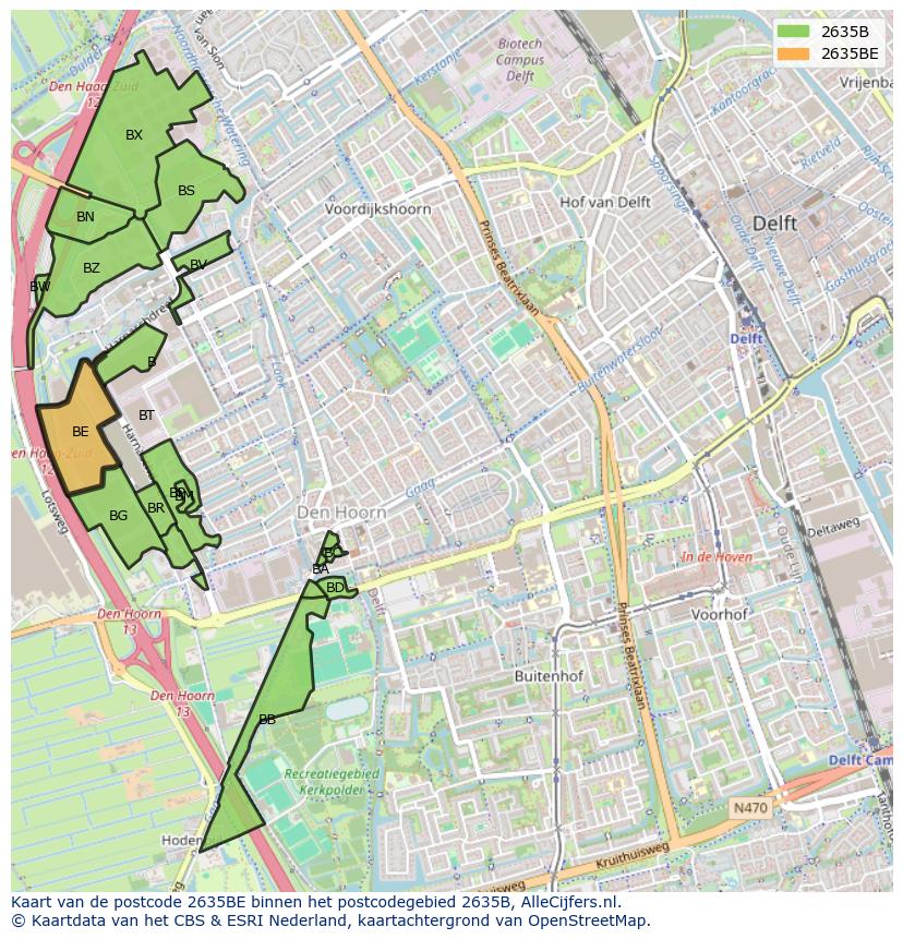Afbeelding van het postcodegebied 2635 BE op de kaart.