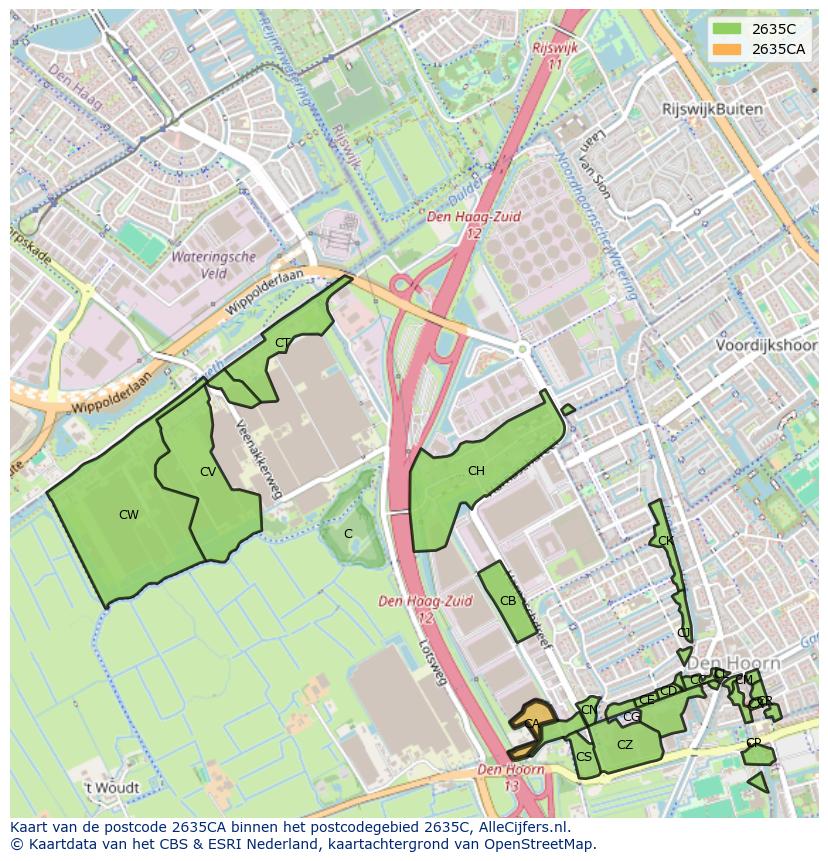 Afbeelding van het postcodegebied 2635 CA op de kaart.