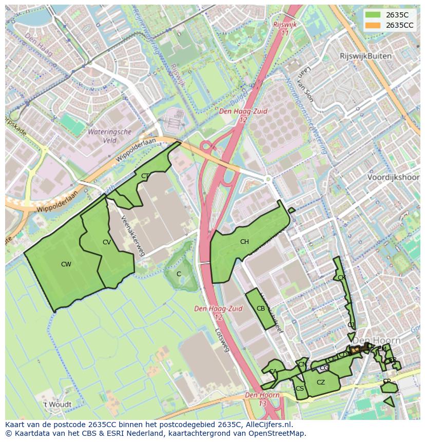 Afbeelding van het postcodegebied 2635 CC op de kaart.