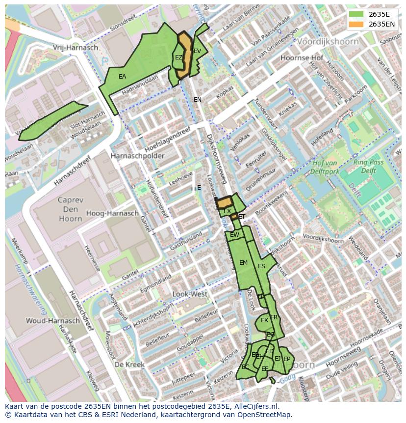Afbeelding van het postcodegebied 2635 EN op de kaart.