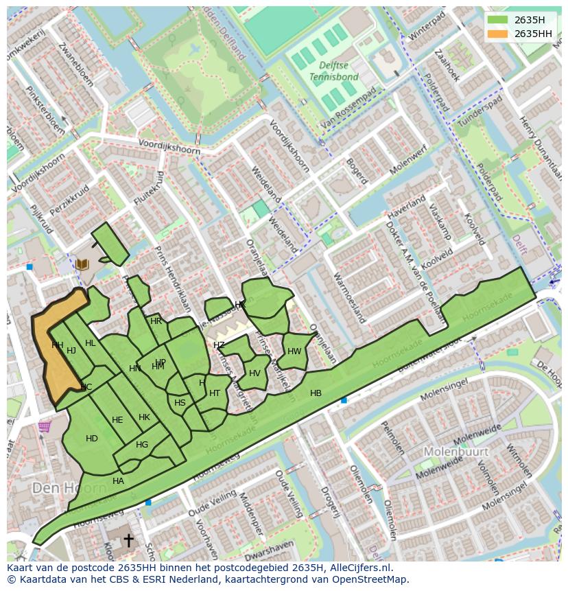 Afbeelding van het postcodegebied 2635 HH op de kaart.