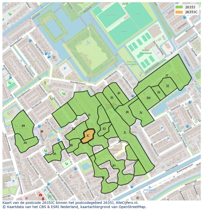 Afbeelding van het postcodegebied 2635 JC op de kaart.