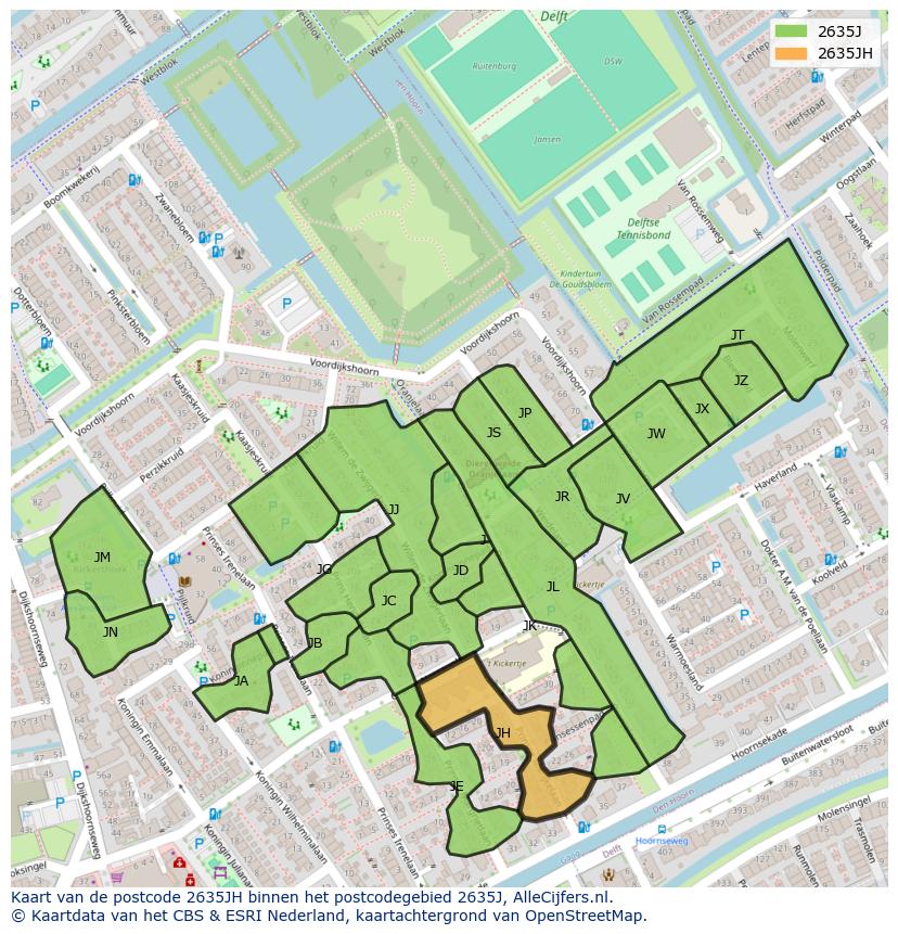 Afbeelding van het postcodegebied 2635 JH op de kaart.