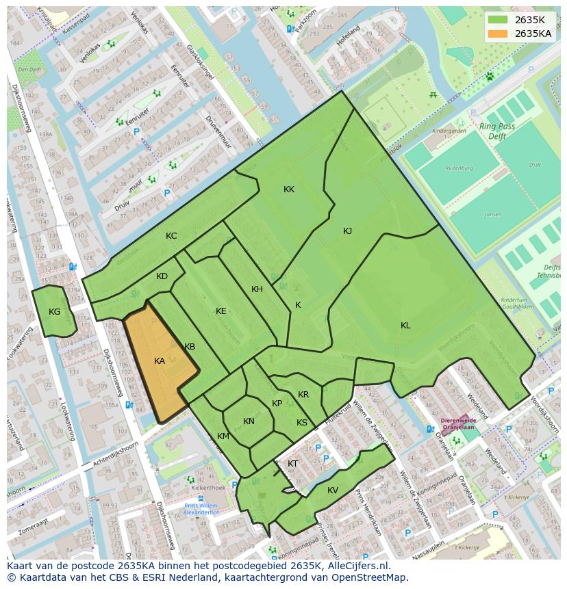 Afbeelding van het postcodegebied 2635 KA op de kaart.
