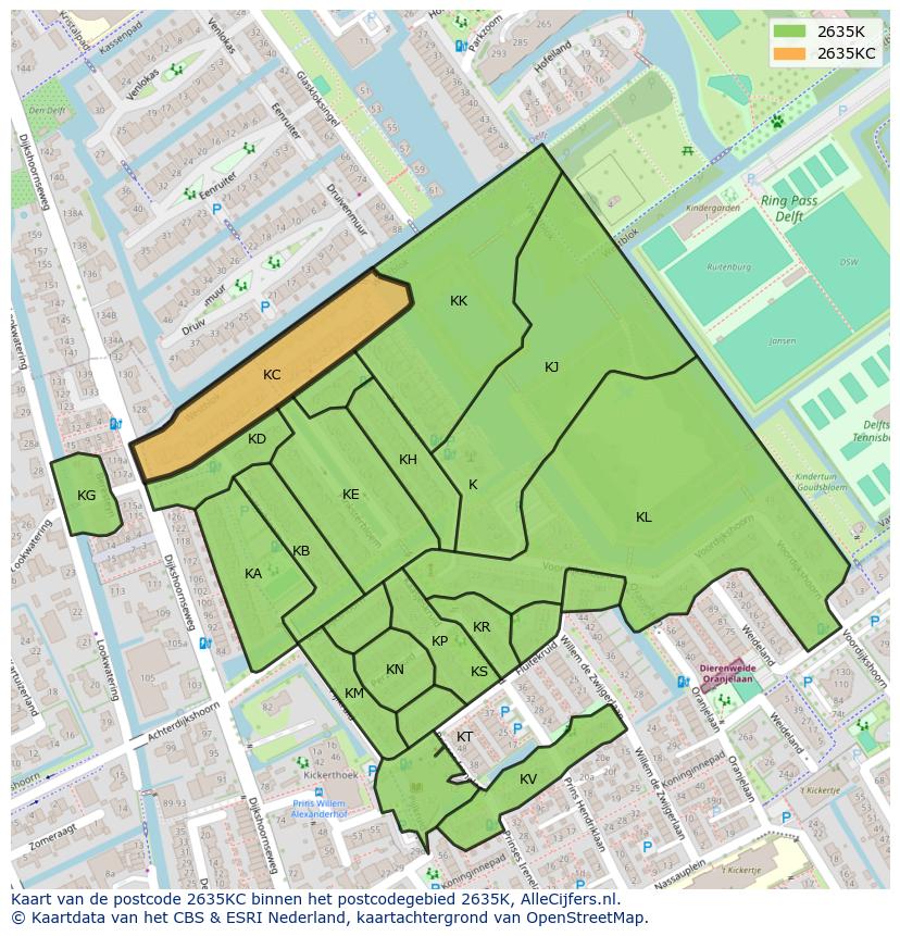 Afbeelding van het postcodegebied 2635 KC op de kaart.