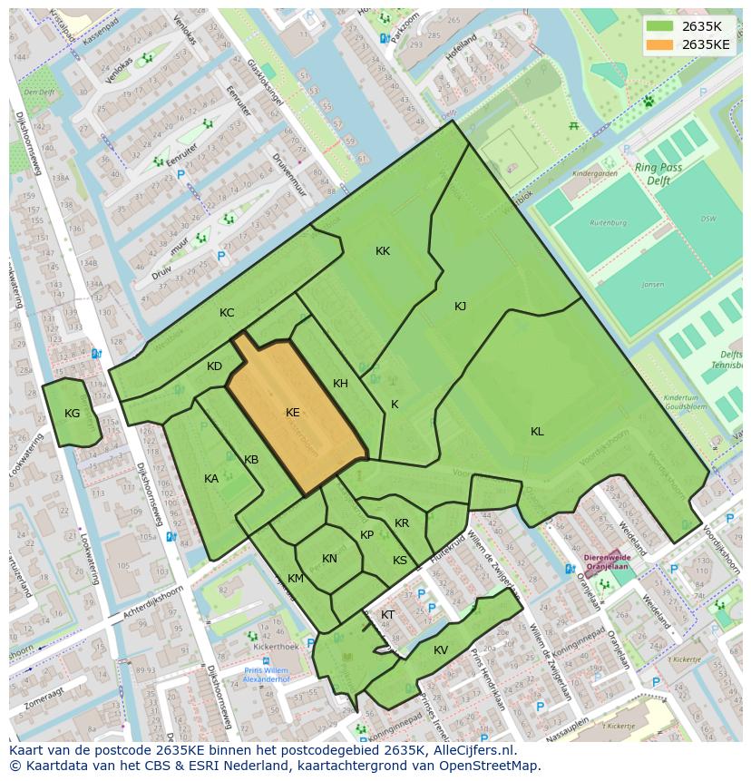 Afbeelding van het postcodegebied 2635 KE op de kaart.