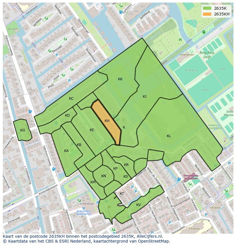 Afbeelding van het postcodegebied 2635 KH op de kaart.