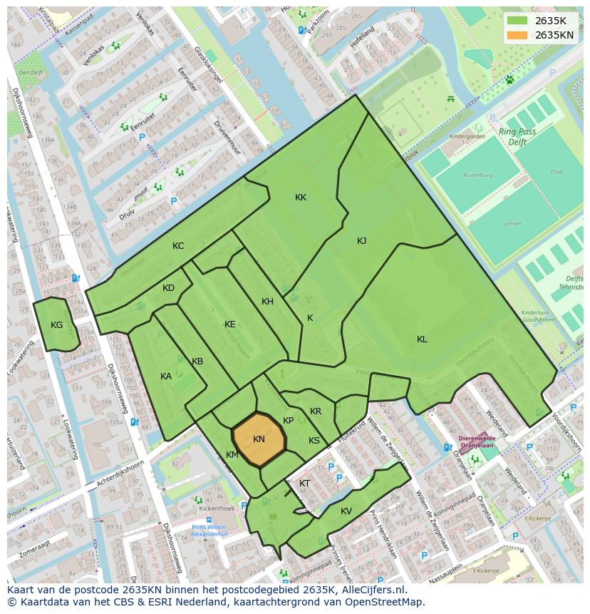 Afbeelding van het postcodegebied 2635 KN op de kaart.