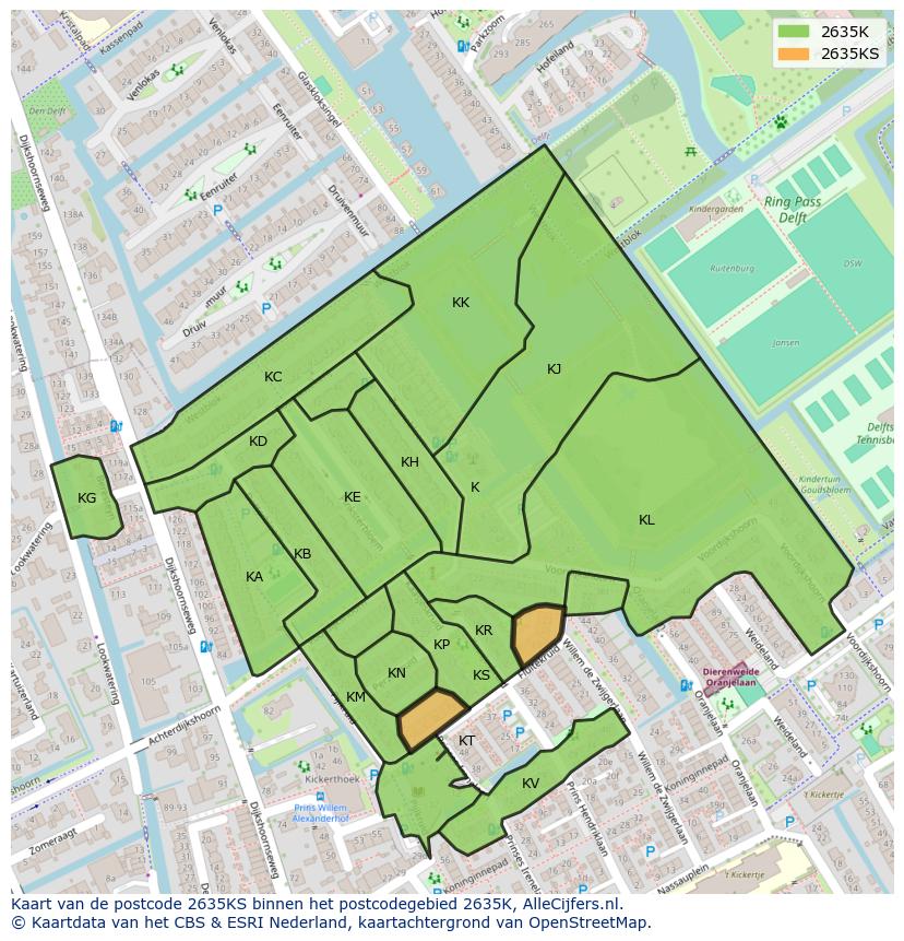 Afbeelding van het postcodegebied 2635 KS op de kaart.