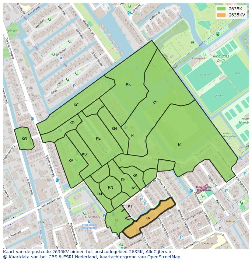 Afbeelding van het postcodegebied 2635 KV op de kaart.