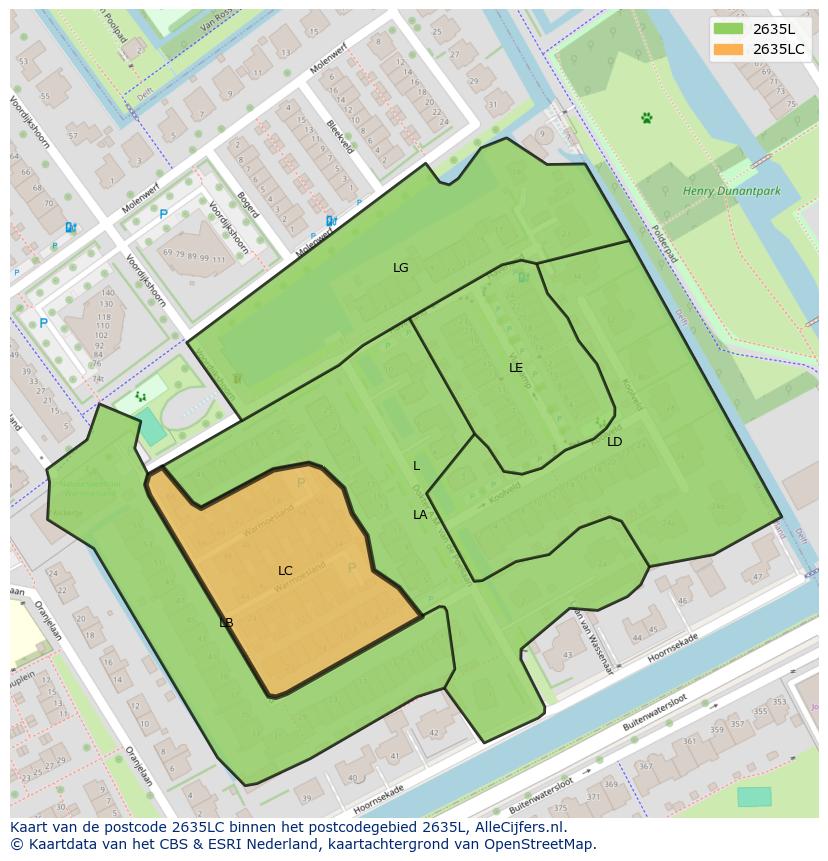 Afbeelding van het postcodegebied 2635 LC op de kaart.