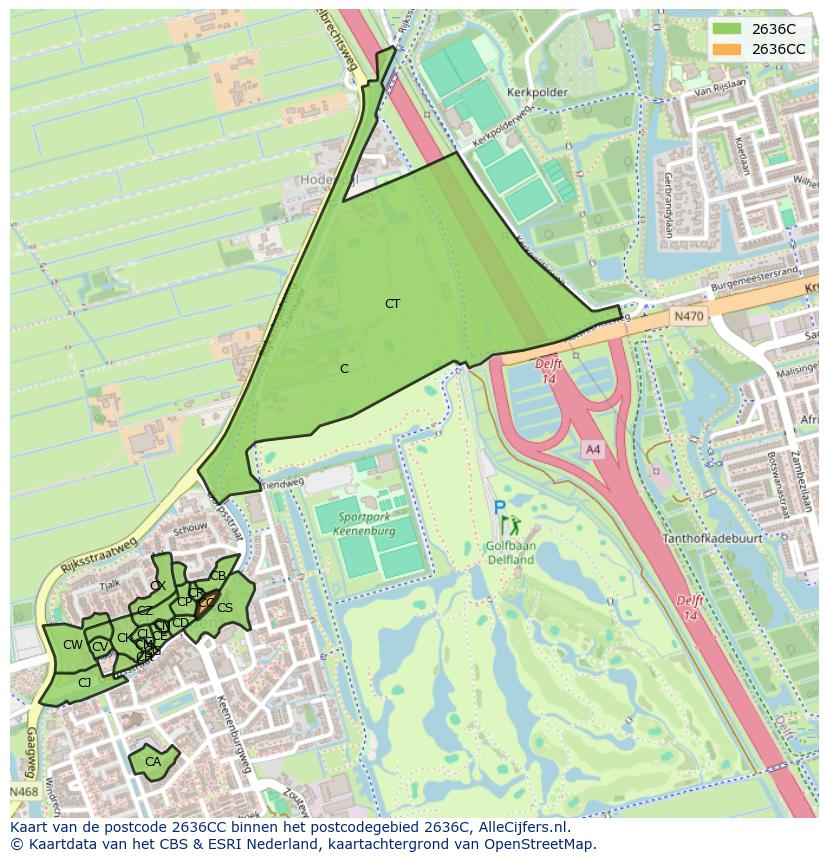 Afbeelding van het postcodegebied 2636 CC op de kaart.