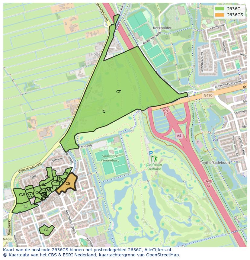 Afbeelding van het postcodegebied 2636 CS op de kaart.