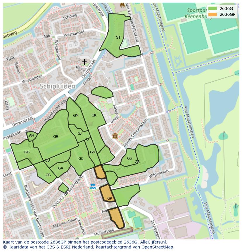 Afbeelding van het postcodegebied 2636 GP op de kaart.
