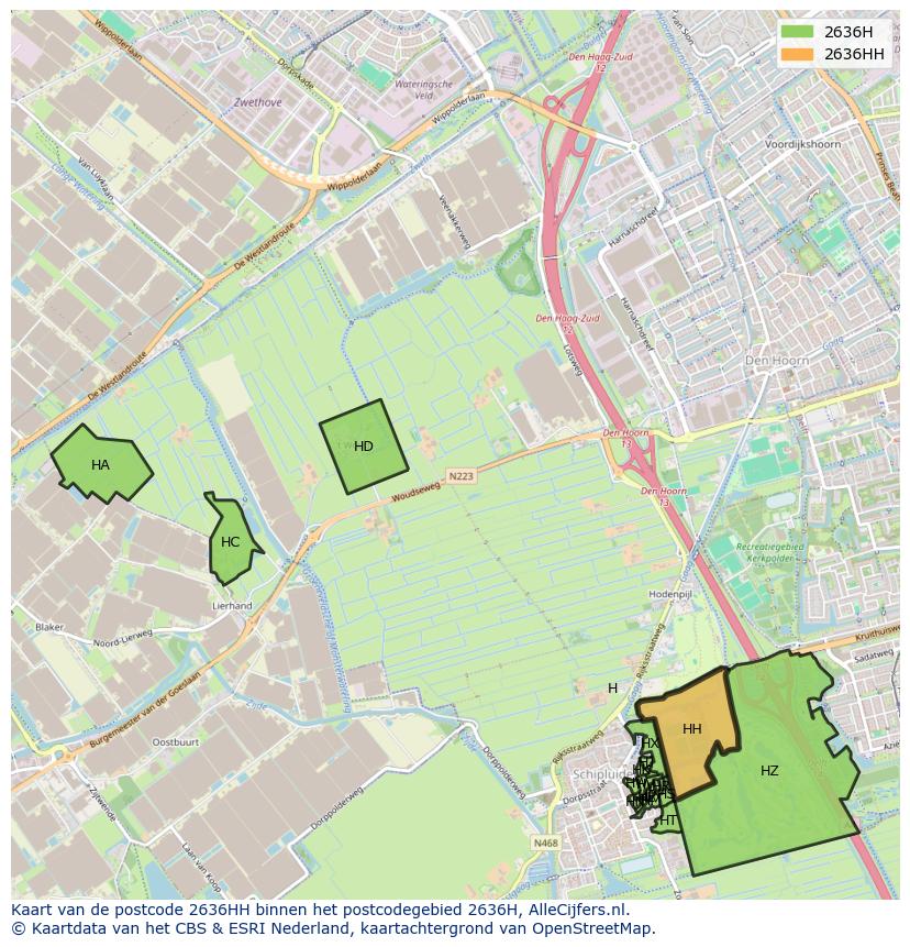 Afbeelding van het postcodegebied 2636 HH op de kaart.