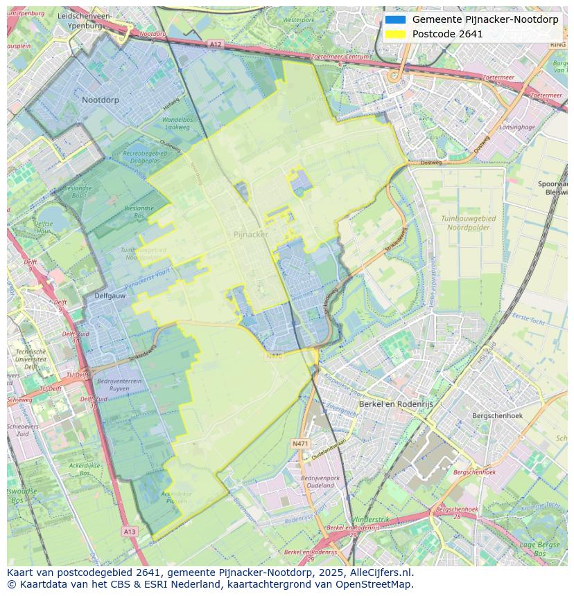 Afbeelding van het postcodegebied 2641 op de kaart.