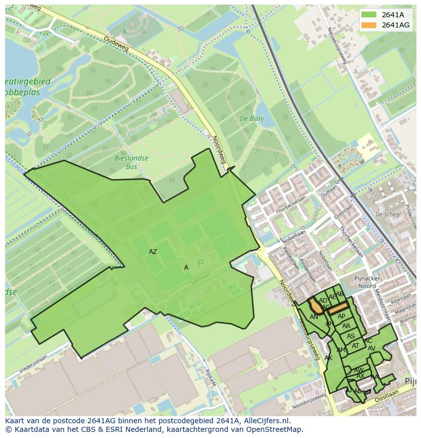 Afbeelding van het postcodegebied 2641 AG op de kaart.