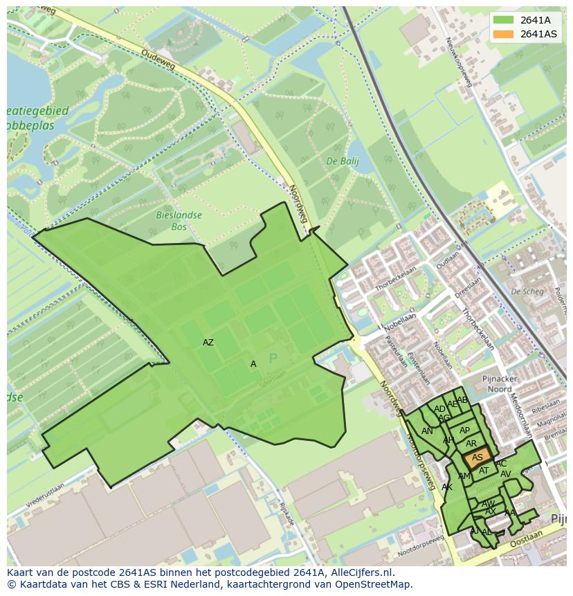 Afbeelding van het postcodegebied 2641 AS op de kaart.