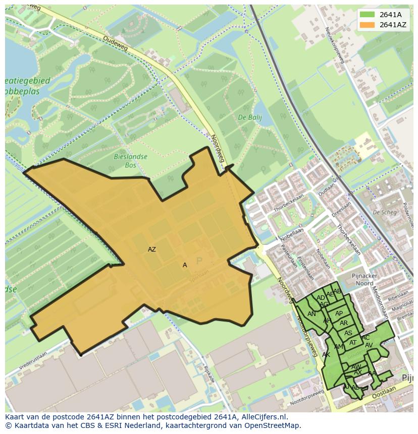Afbeelding van het postcodegebied 2641 AZ op de kaart.