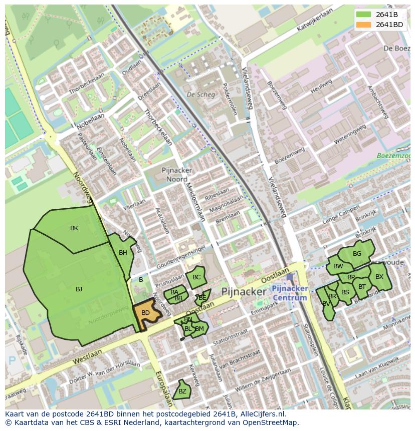 Afbeelding van het postcodegebied 2641 BD op de kaart.
