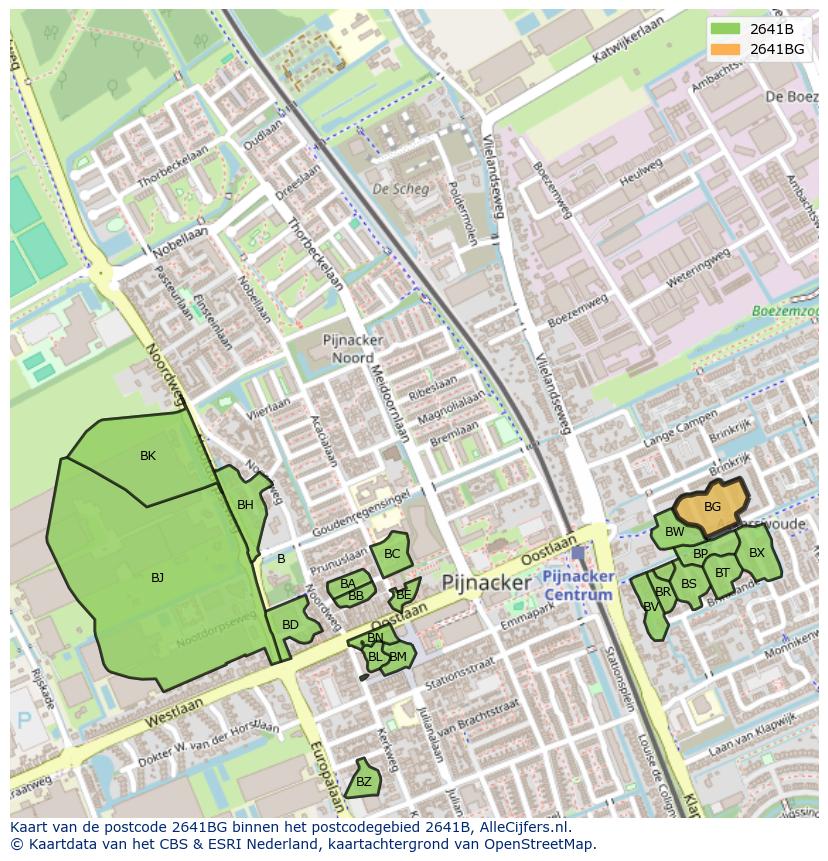Afbeelding van het postcodegebied 2641 BG op de kaart.
