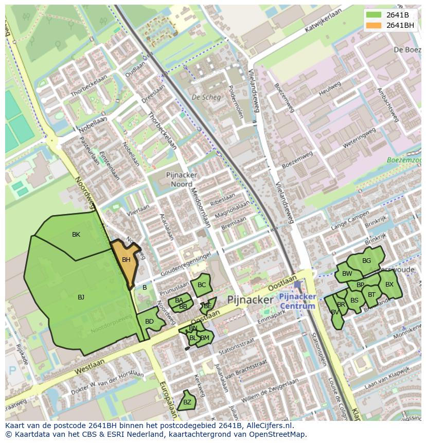 Afbeelding van het postcodegebied 2641 BH op de kaart.
