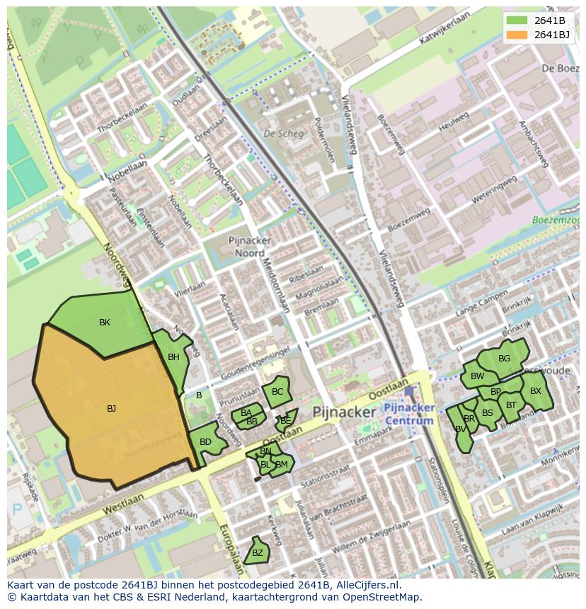 Afbeelding van het postcodegebied 2641 BJ op de kaart.