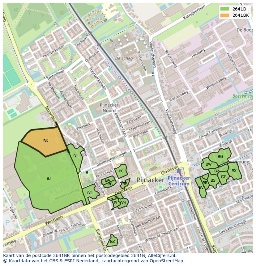 Afbeelding van het postcodegebied 2641 BK op de kaart.