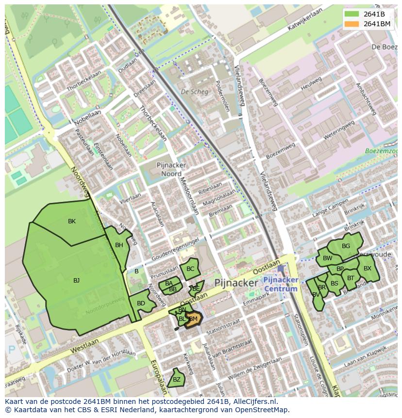 Afbeelding van het postcodegebied 2641 BM op de kaart.