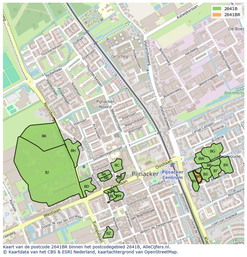 Afbeelding van het postcodegebied 2641 BR op de kaart.