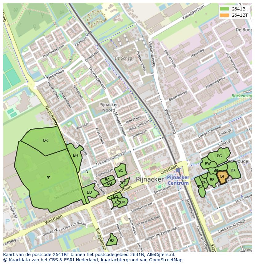 Afbeelding van het postcodegebied 2641 BT op de kaart.