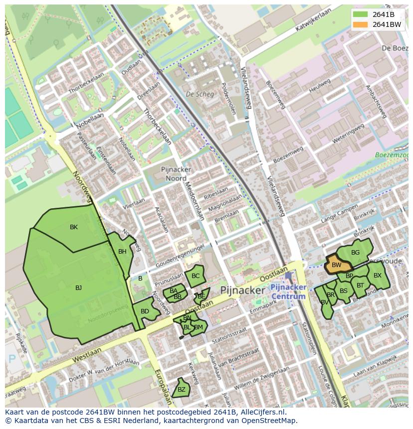 Afbeelding van het postcodegebied 2641 BW op de kaart.