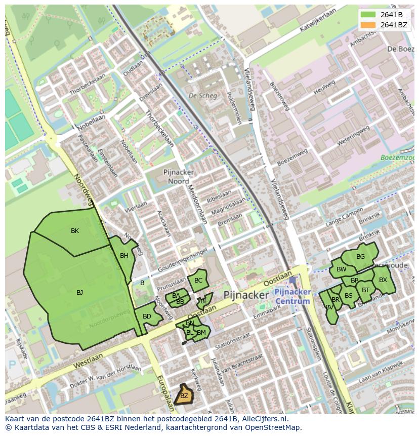 Afbeelding van het postcodegebied 2641 BZ op de kaart.