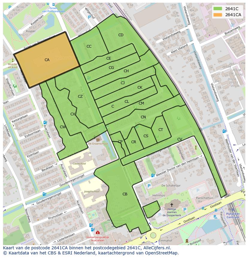 Afbeelding van het postcodegebied 2641 CA op de kaart.