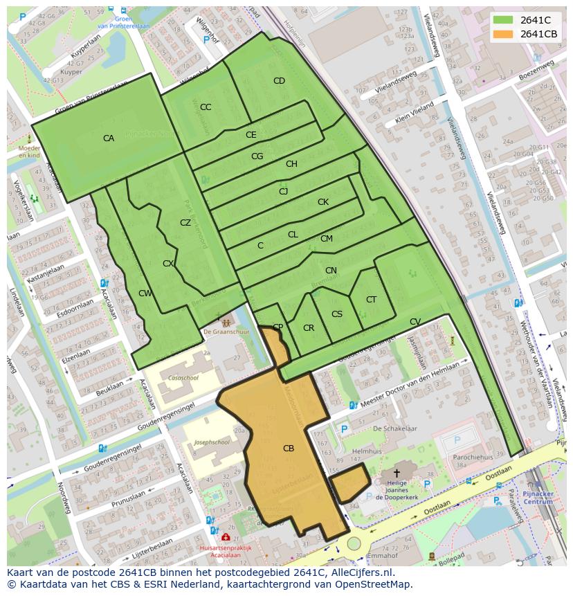 Afbeelding van het postcodegebied 2641 CB op de kaart.